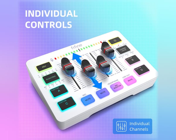 AMPLIGAME SC3 Gaming USB Mixer - Mixerbord för Streaming & Podcast - Vit
