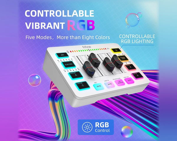 AMPLIGAME SC3 Gaming USB Mixer - Mixerbord för Streaming & Podcast - Vit