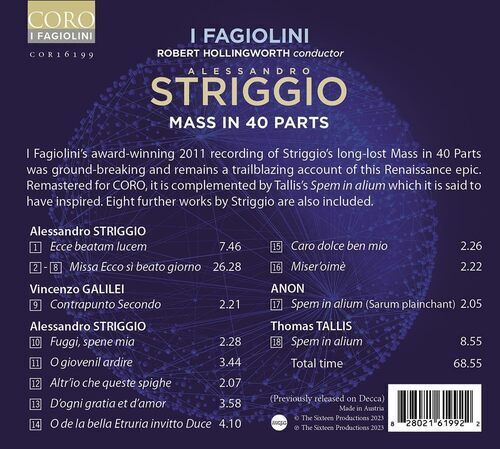 Alessandro Striggio : Alessandro Striggio: Mass in 40 Parts CD (2023)