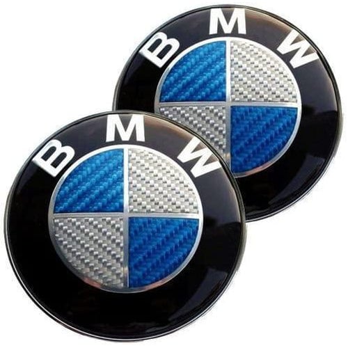 Carbon Fibre Blue/White BMW 82mm Hood Bonnet Badge Emblem
