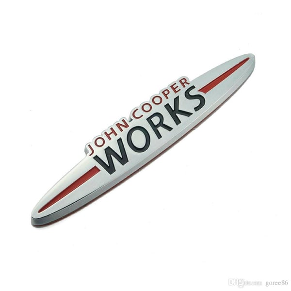 Chrome/Red/Black Mini John Cooper Works Badge Emblem 135mm x 25mm