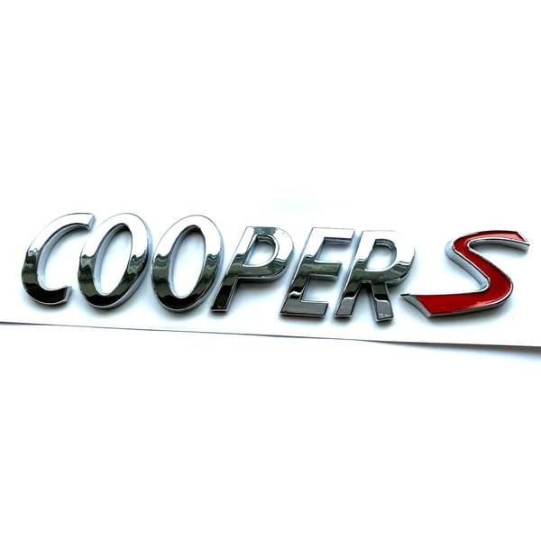 Silver/Red Mini Cooper S Rear Boot Badge Emblem 150mm x 50mm