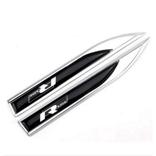 Silver Chrome/Black VW Volkwagen Rline Blades Side Wing Fender Badge Emblem 145mm x 20mm (1 Pair)