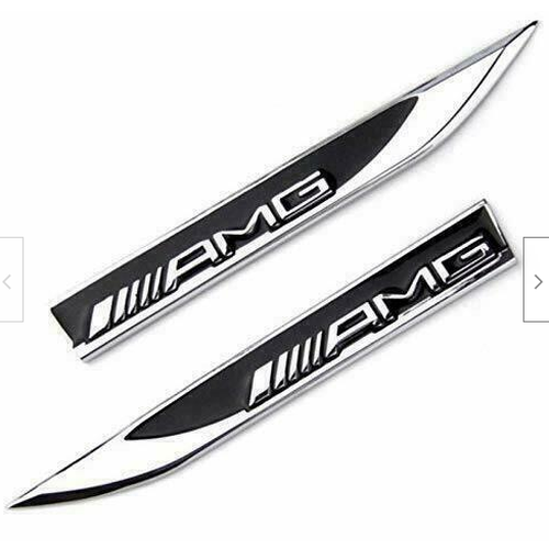 2 x AMG Black Fender Side Wing Metal Sticker Badge - to Fit All Mercedes Models