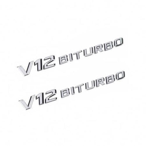 Chrome Mercedes Benz V12 BITURBO Side Wing Badge CL AMG G Wagon SL AMG S Class (Pack of 2)