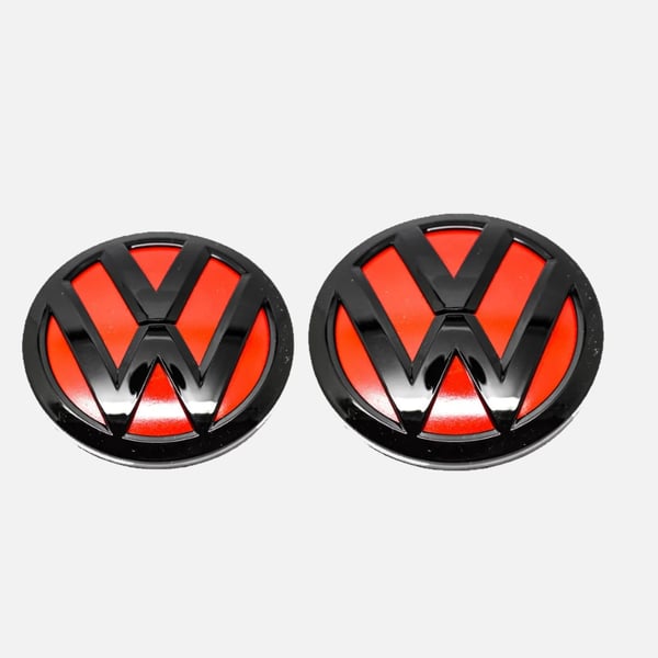 Gloss Red & Black Front Grill & Rear Badge Emblem Set For VW Volkwagen Polo 6C MK5 2014-2017