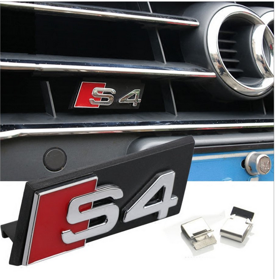 Front Grill Badge Emblem Black & Chrome 72x22 MM For Audi A4 S4