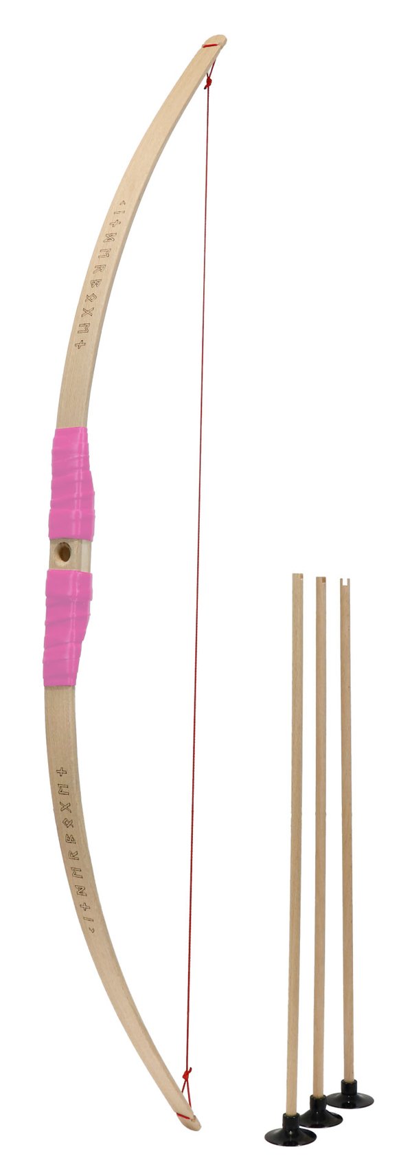 Barnbåge i bokträ med pink grepp + 3 pilar