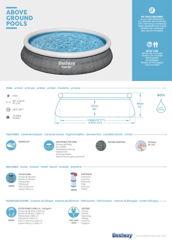 Bestway Fast Set Pool Set 457 x 84cm m. filter Pump
