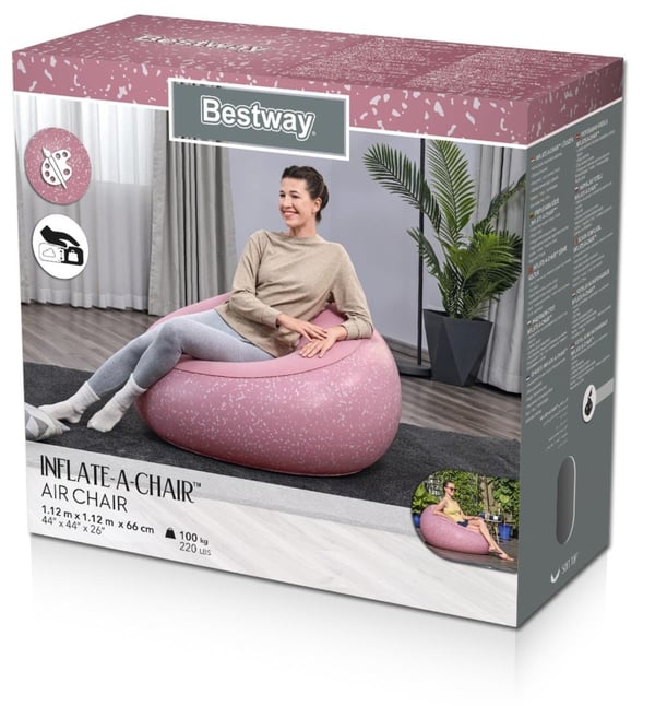 Bestway ''Inflate-A-Chair'' puhallettava tuoli 112 x 122 x 66 cm, Clay Pink