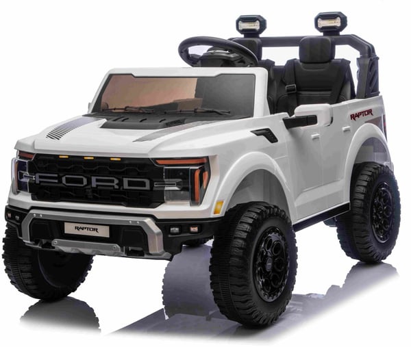 Ford Ranger Raptor Elbil för barn 21,6V med lädersäte, 2.4G RC VIT