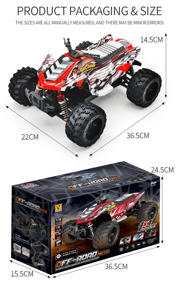 Guokai ATV 1:16 4WD kauko-ohjattava 2.4Ghz 35km/h punainen