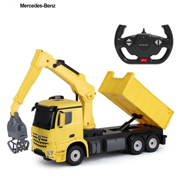 Mercedes-Benz Arocs Radiostyrd Lastbil med kran 2.4G, Gul