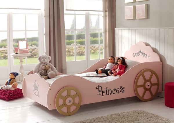 Pinky Princess bilsäng i trä för barn