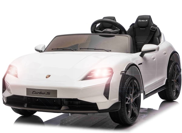 Porsche Taycan Turbo S Elbil för barn 21,6V med gummihjul+lädersäte Vit