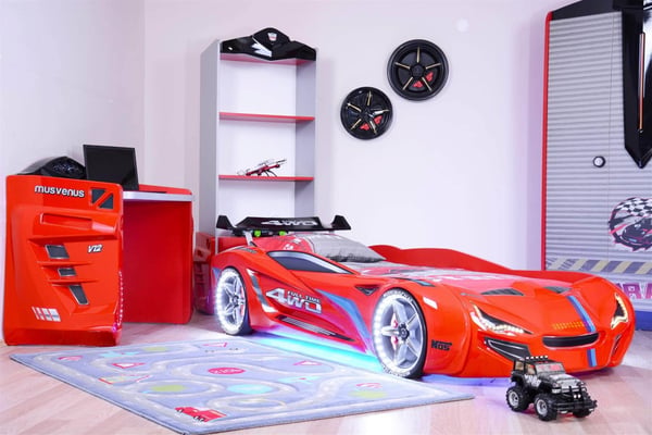 Speedy Spoiler 4WD Bilsäng med LED-Ljus och Ljudpaket, röd