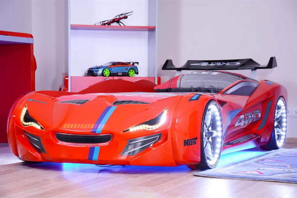 Speedy Spoiler 4WD Bilsäng med LED-Ljus och Ljudpaket, röd