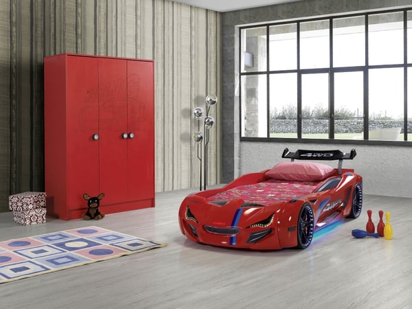Speedy Spoiler 4WD Bilsäng med LED-Ljus och Ljudpaket, röd