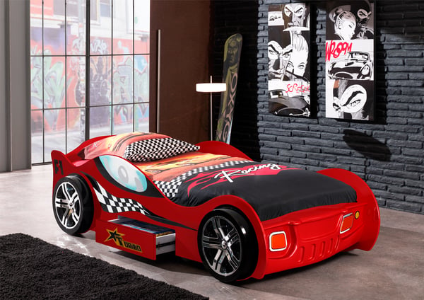 Turbo Racing bilsäng med låda, Röd