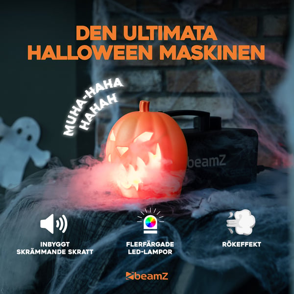 BeamZ Halloween dekoration med rökmaskin festset - Med klickbar pumpa - UV LED bar, stroboskop och ljuseffekter