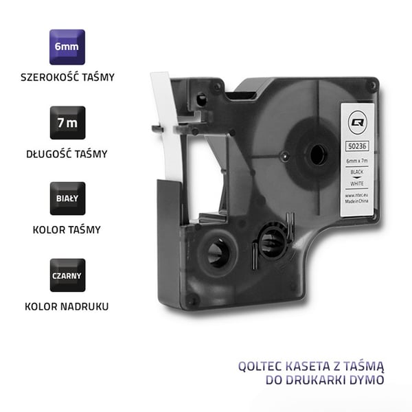 Qoltec tejp för DYMO D1 43613 6 mm x 7 m vit och svart tryck