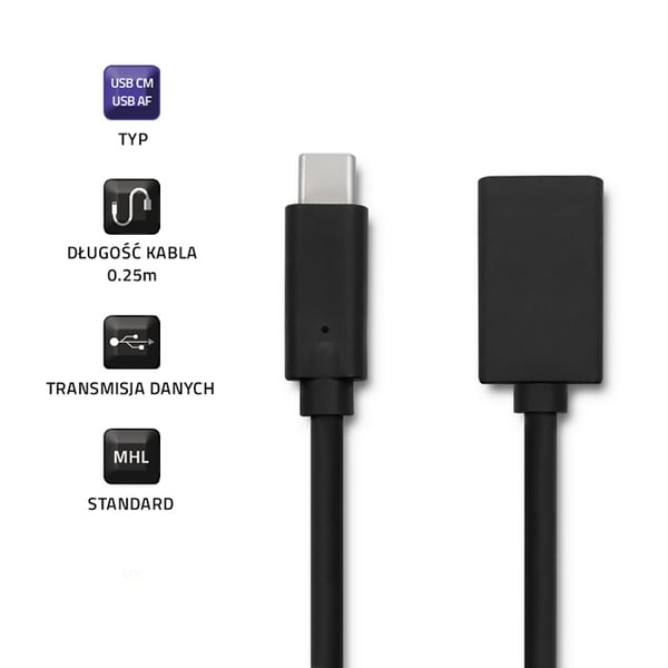 Qoltec USB 3.1 Type C hanstik til USB 3.0 Type A hunstik kabel 0,25 m