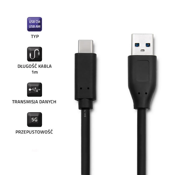 Qoltec USB 3.1 Type-C-stik kabel og USB 3.0 A-stik kabel 1 m