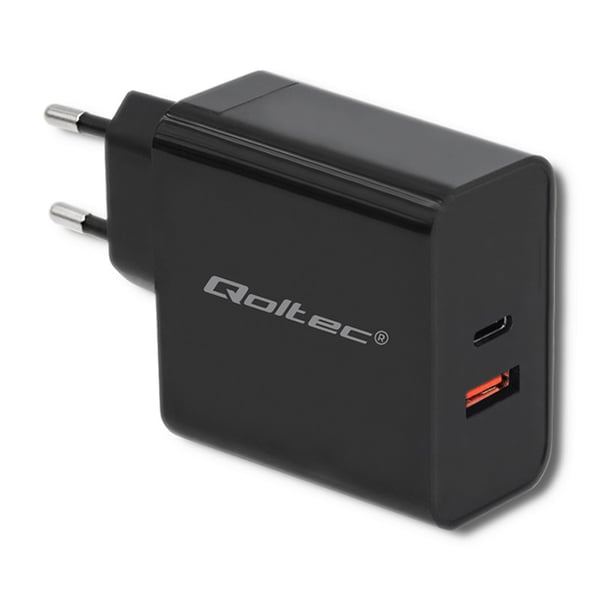 Qoltec Seinälaturi 63W | 5-20V | 1.5-3A | USB Tyyppi C PD | USB QC 3.0 | Musta Qoltec Seinälaturi 63W | 5-20V | 1.5-3A | USB Tyyppi C PD | USB QC 3.0 | Musta