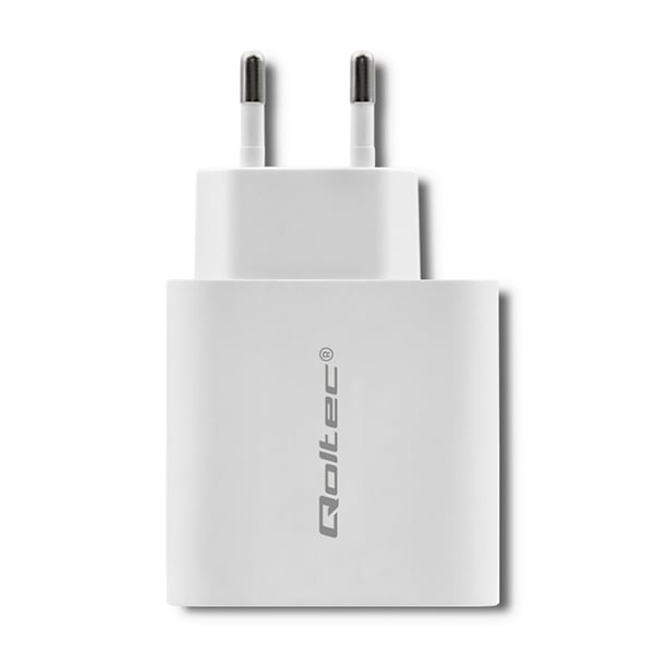 Qoltec Seinälaturi 45W | 5-20V | 2,4-3A | USB Tyyppi C PD | USB | Valkoinen