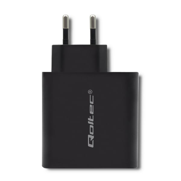 Qoltec Seinälaturi 63W | 5-20V | 1.5-3A | USB Tyyppi C PD | USB QC 3.0 | Musta