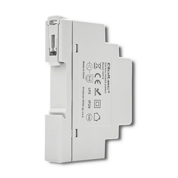 Qoltec DIN-kiskoon Asennusvirtalähde | 15 W | 12 V | 1,25 A | Harmaa