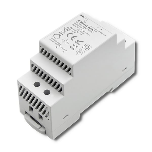 Qoltec DIN-kiskoon Asennusvirtalähde | 24 W | 12 V | 2 A | Harmaa