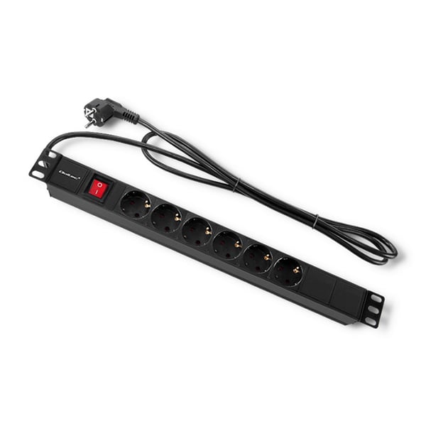 Qoltec PDU-jatkojohto 19" räkille | 1U | 16A | 6xSCHUKO | 2m
