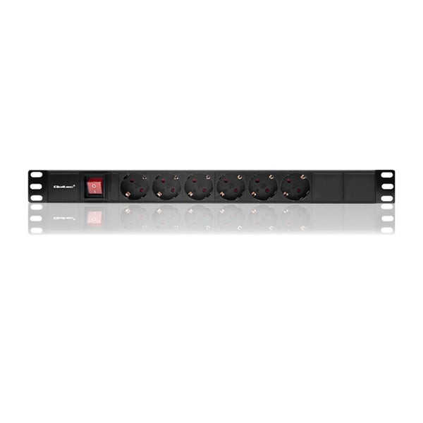 Qoltec PDU-jatkojohto 19" räkille | 1U | 16A | 6xSCHUKO | 2m