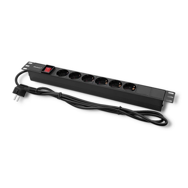 Qoltec PDU-jatkojohto 19" räkille | 1U | 16A | 6xSCHUKO | 2m