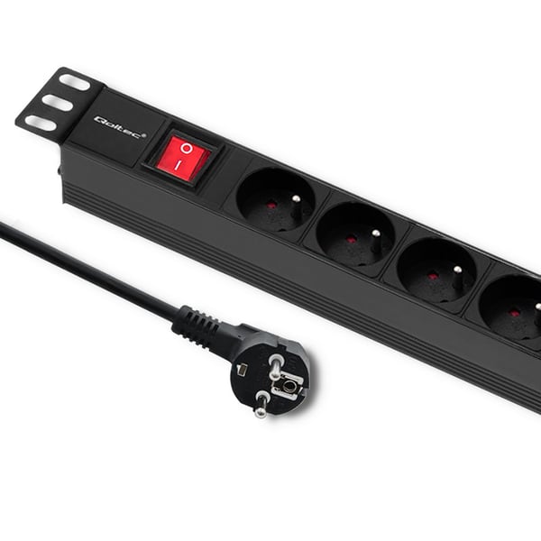 Qoltec PDU-grenuttag til 19'' RACK 1U 16A 6x FRENCH 2m