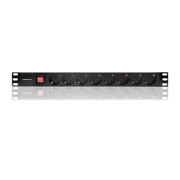 Qoltec PDU-grenuttag til 19'' RACK, 1U, 16A, 8x SCHUKO, 2m