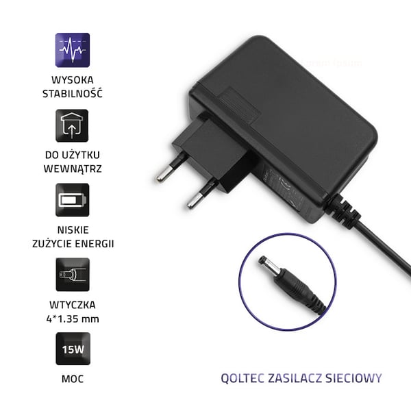 Qoltec Pistokevirtalähde 15W | 5V | 3A | 4.0*1.35