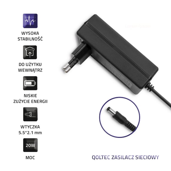 Qoltec nätadapter 20W 5V 4A 5.5*2.1mm