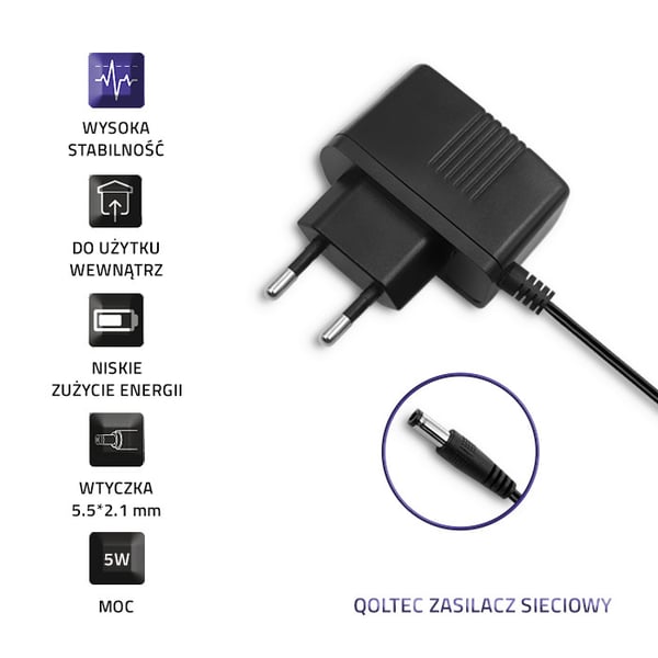 Qoltec Pistokevirtalähde 5W | 5V | 1A | 5.5*2.1