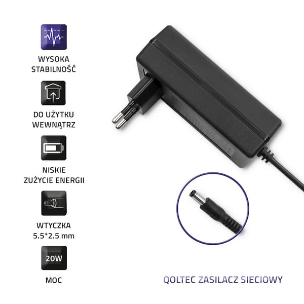 Qoltec netadapter 20W 5V 4A 5,5*2,5 mm