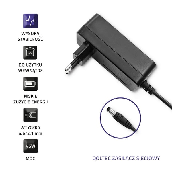 Qoltec netadapter 45W 15V 3A 5.5*2.1