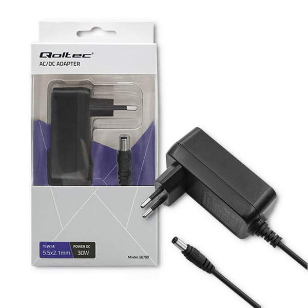 Qoltec Pistokevirtalähde 30W | 15V | 2A | 5.5*2.1