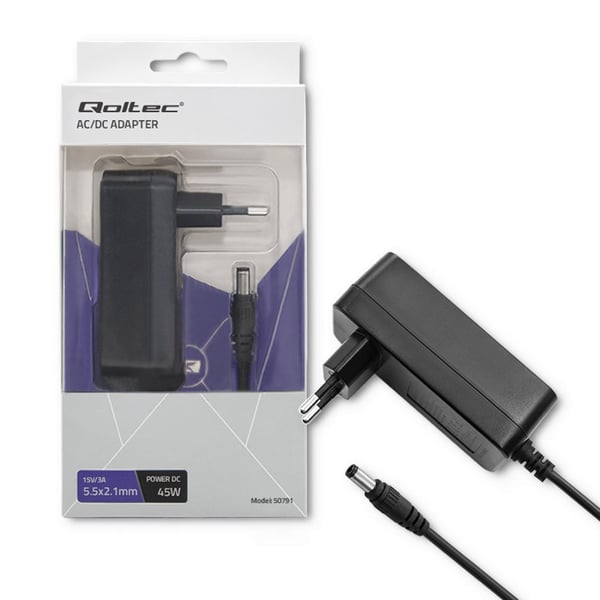 Qoltec nätadapter 45W 15V 3A 5.5*2.1