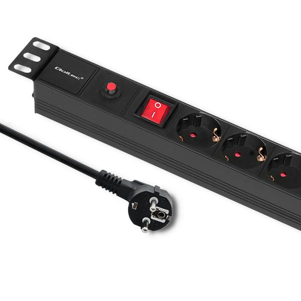 Qoltec PDU-stikdosenudtag med overbelastningsbeskyttelse til 19" RACK | 1U | 16A | 6xSCHUKO | 2m