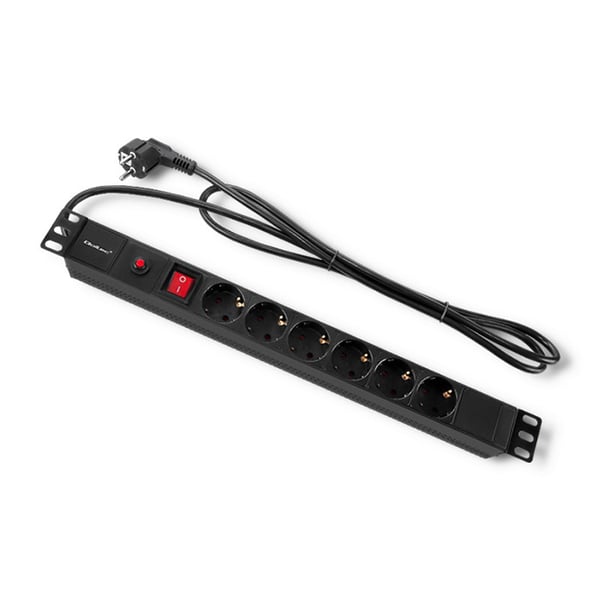 Qoltec PDU-stikdosenudtag med overbelastningsbeskyttelse til 19" RACK | 1U | 16A | 6xSCHUKO | 2m