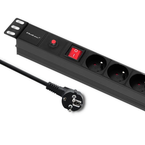 Qoltec PDU-stikdosenslæbe med overbelastningsbeskyttelse til 19" RACK | 1U | 16A | 6x fransk | 2m
