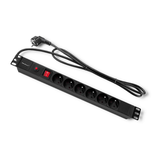 Qoltec PDU-stikdosenslæbe med overbelastningsbeskyttelse til 19" RACK | 1U | 16A | 6x fransk | 2m