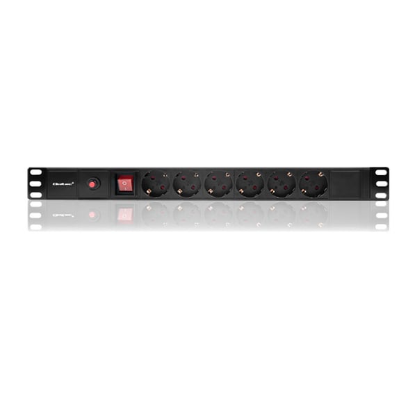 Qoltec PDU-stikdosenslæbe med overbelastningsbeskyttelse til 19" RACK | 1U | 16A | 6x fransk | 2m