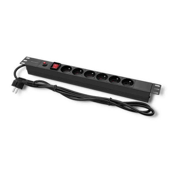 Qoltec PDU-stikdosenslæbe med overbelastningsbeskyttelse til 19" RACK | 1U | 16A | 6x fransk | 2m